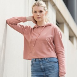 Sweat femme cropped court à capuche, cordons plats, 280 g/m²