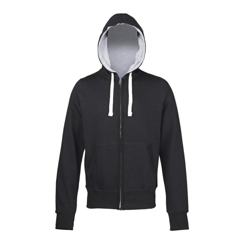 Sweat zippé à capuche épais avec épais cordons blancs plats, 400 g/m²