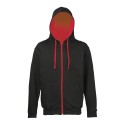 Sweat à capuche zippé bicolore, passage écouteurs, 280 g/m²