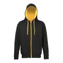 Sweat à capuche zippé bicolore, passage écouteurs, 280 g/m²
