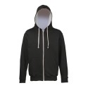 Sweat à capuche zippé bicolore, passage écouteurs, 280 g/m²