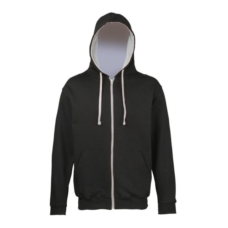 Sweat à capuche zippé bicolore, passage écouteurs, 280 g/m²