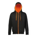 Sweat à capuche zippé bicolore, passage écouteurs, 280 g/m²
