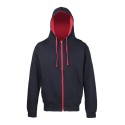Sweat à capuche zippé bicolore, passage écouteurs, 280 g/m²