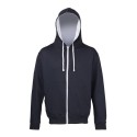 Sweat à capuche zippé bicolore, passage écouteurs, 280 g/m²