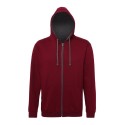 Sweat à capuche zippé bicolore, passage écouteurs, 280 g/m²