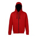 Sweat à capuche zippé bicolore, passage écouteurs, 280 g/m²
