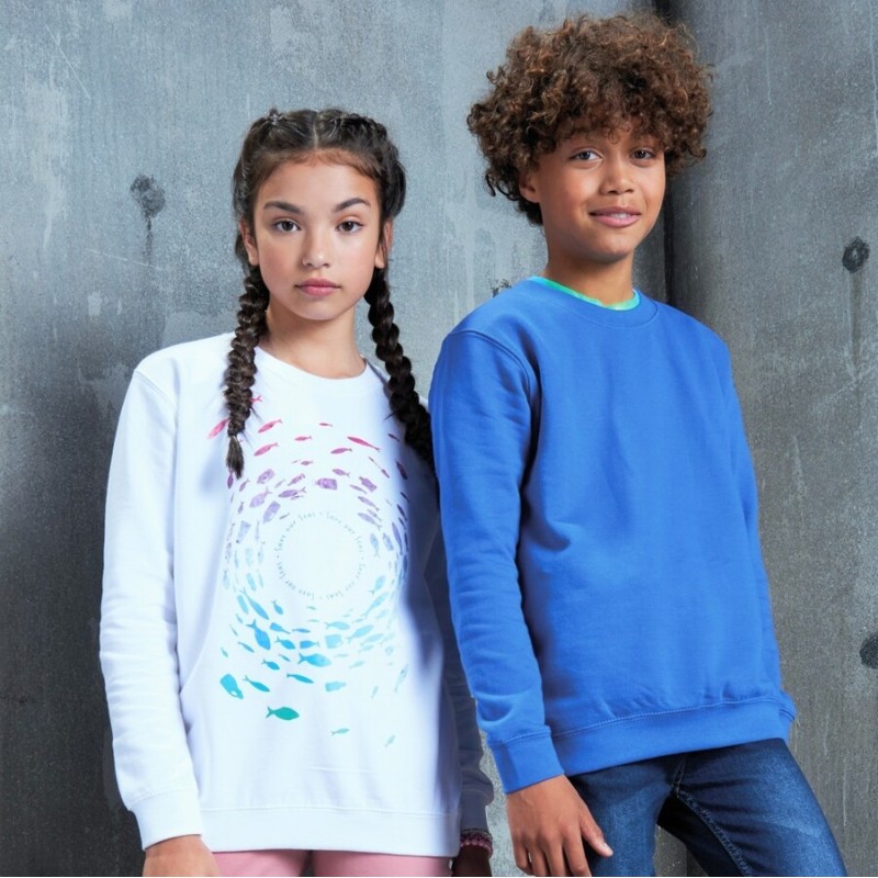 Sweat enfant set in ton sur ton col rond, manches droites, 280 g/m²