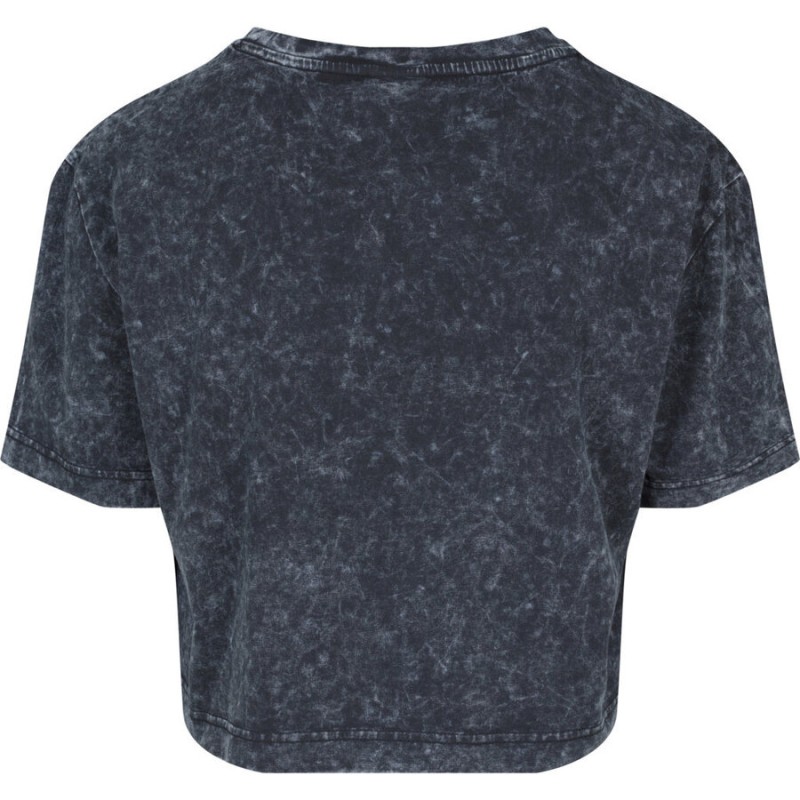 T-shirt femme crop-top en coton délavé, lavage spécial pour effet batik, 170 /m²