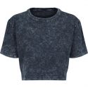 T-shirt femme crop-top en coton délavé, lavage spécial pour effet batik, 170 /m²