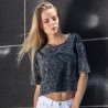 T-shirt femme crop-top en coton délavé, lavage spécial pour effet batik, 170 /m²