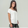 T-shirt femme en coton coupe longue, col rond slub, manches oversize