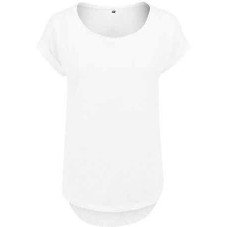 T-shirt femme en coton coupe longue, col rond slub, manches oversize