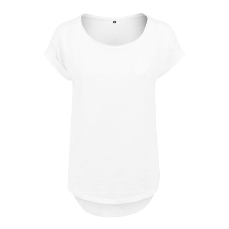 T-shirt femme en coton coupe longue, col rond slub, manches oversize