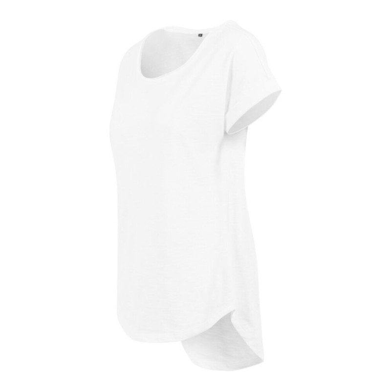 T-shirt femme en coton coupe longue, col rond slub, manches oversize