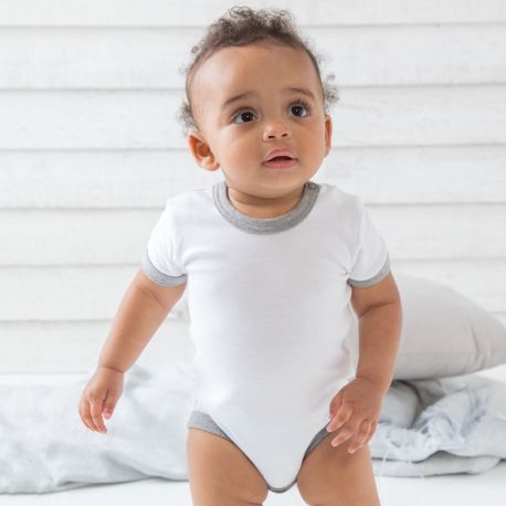 Body bébé bicolore super doux en coton à boutons-pression, 200 g/m²