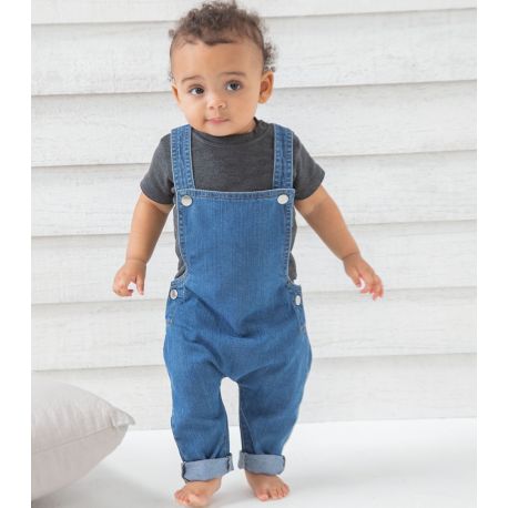 Salopette jean bébé en coton bio avec boutons-pression