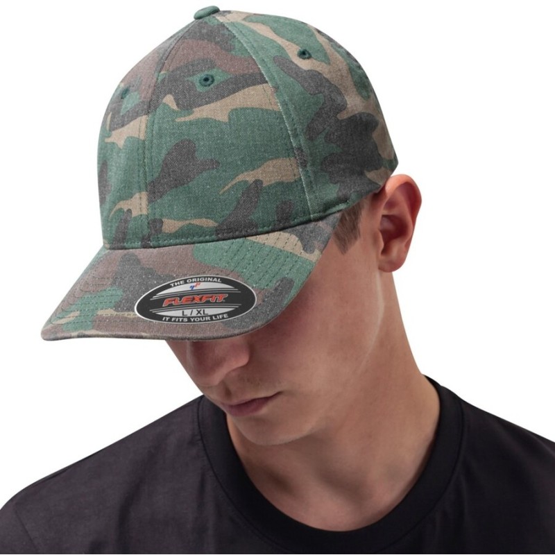 Casquette vintage visière incurvée en camouflage délavée