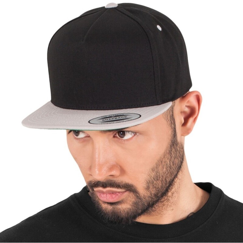 Casquette snapback 5 panneaux bicolore, 100% coton twill