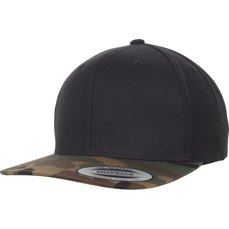 Casquette snapback bicolore, motif camouflage, mélange de twill