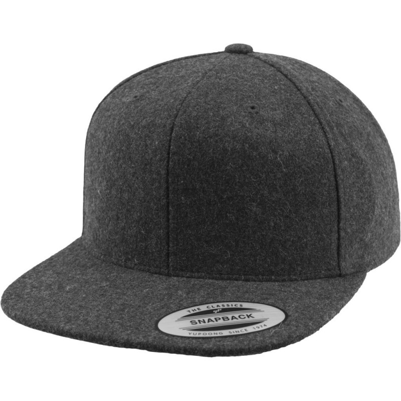 Casquette snapback 6 panneaux visière plate en laine mélangée