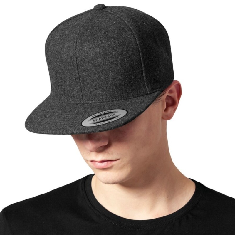 Casquette snapback 6 panneaux visière plate en laine mélangée