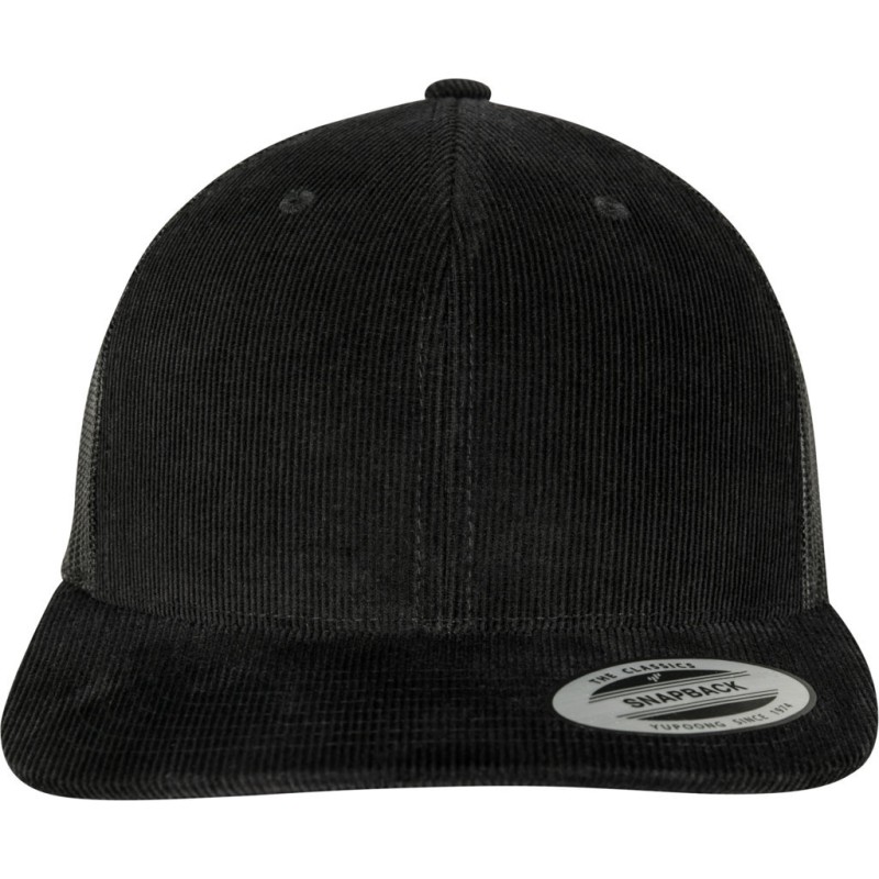 Casquette snapback trucker 6 panneaux, avant en velours côtelé