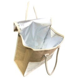 sac isotherme écologique en jute, poche et anses en coton