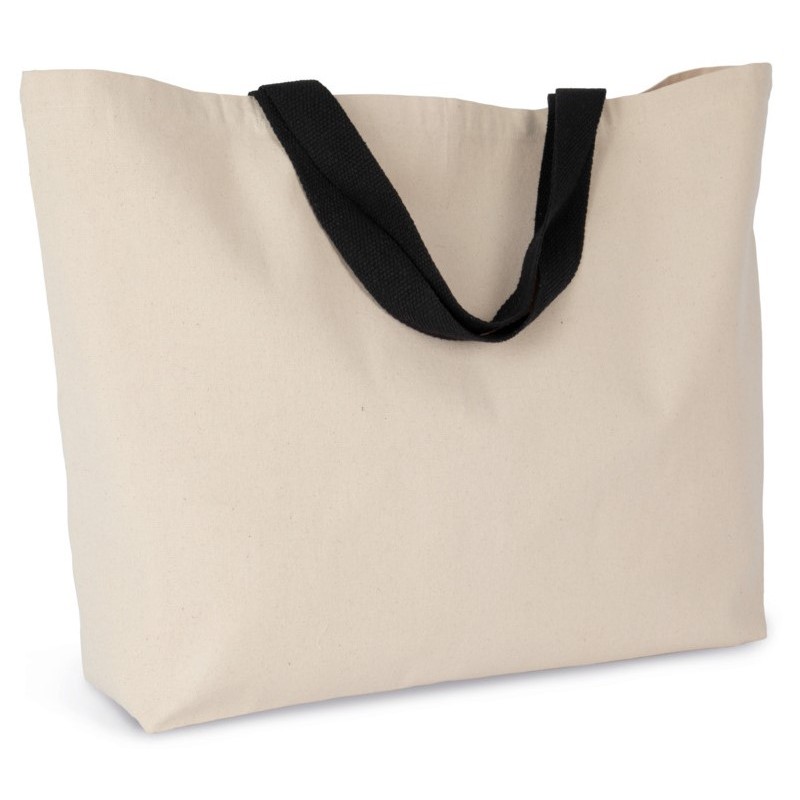 Sac shopping XXL en coton avec anses colorées, 310 g/m²