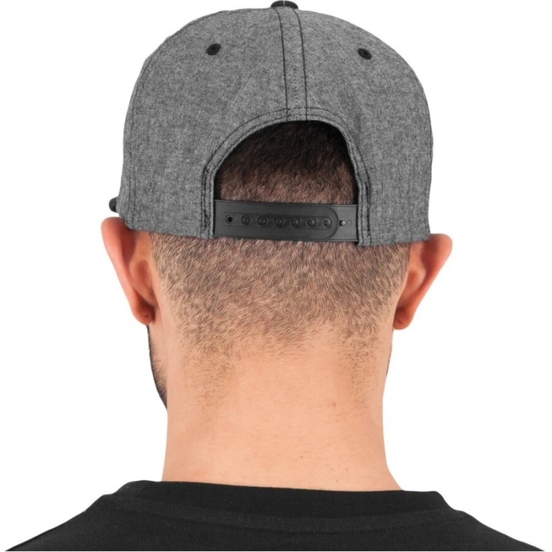 Casquette snapback 6 panneaux, effet daim Chambray, visière plate