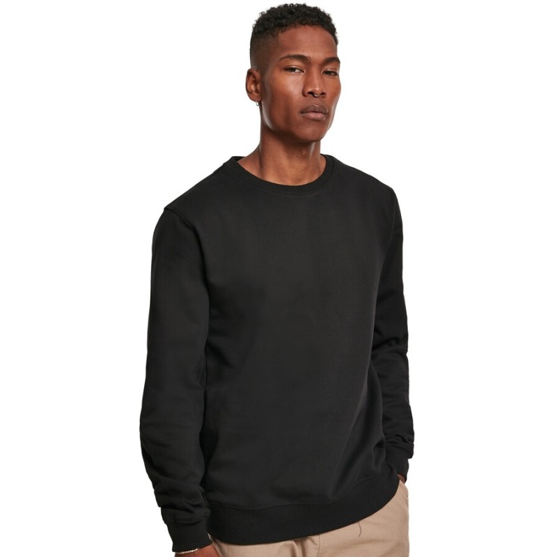 Sweat col rond premium coton, bords côtelés larges, 280 g/m²