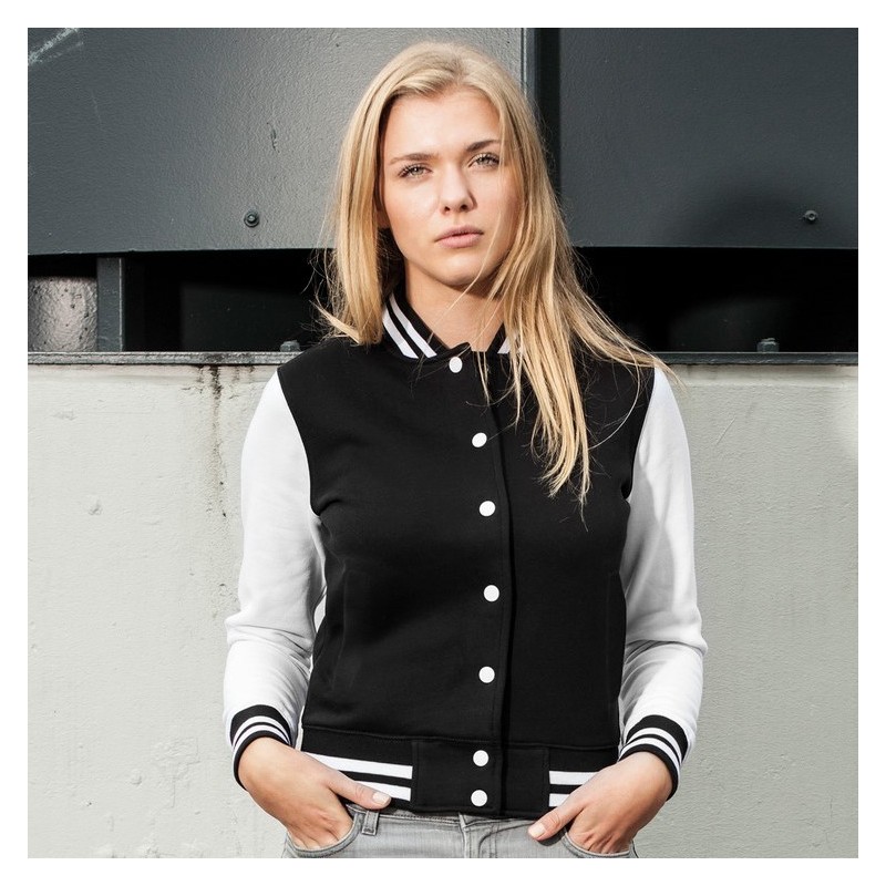 Veste college femme sweat, boutons-pression, poches latérales, 300 g/m²