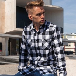 Chemise en coton flanelle à carreaux tendance, 2 poches poitrine, NO LABEL