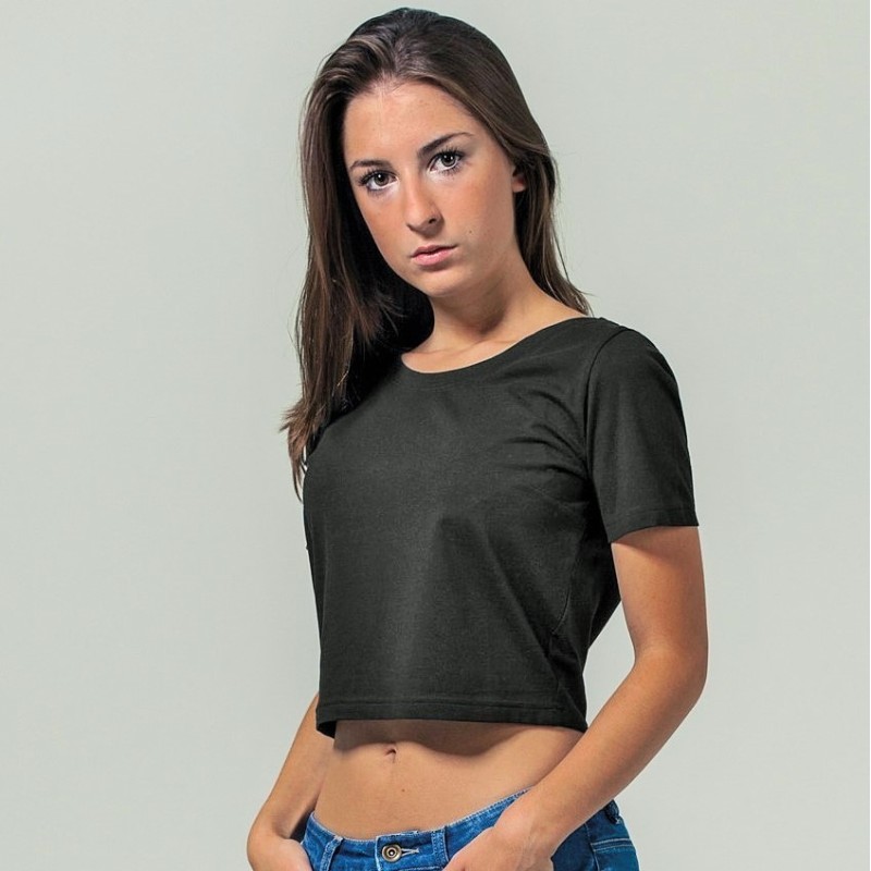 T-shirt femme "cropped" court, manches droites, NO LABEL, 180 g/m²