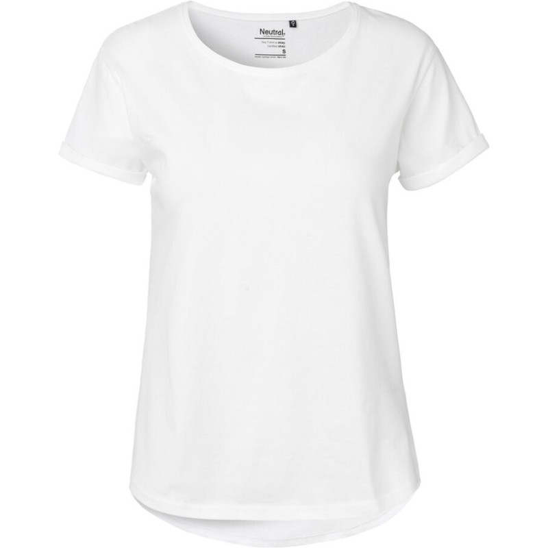 T-shirt femme manches retroussées en coton BIO commerce équitable, 155 g/m²