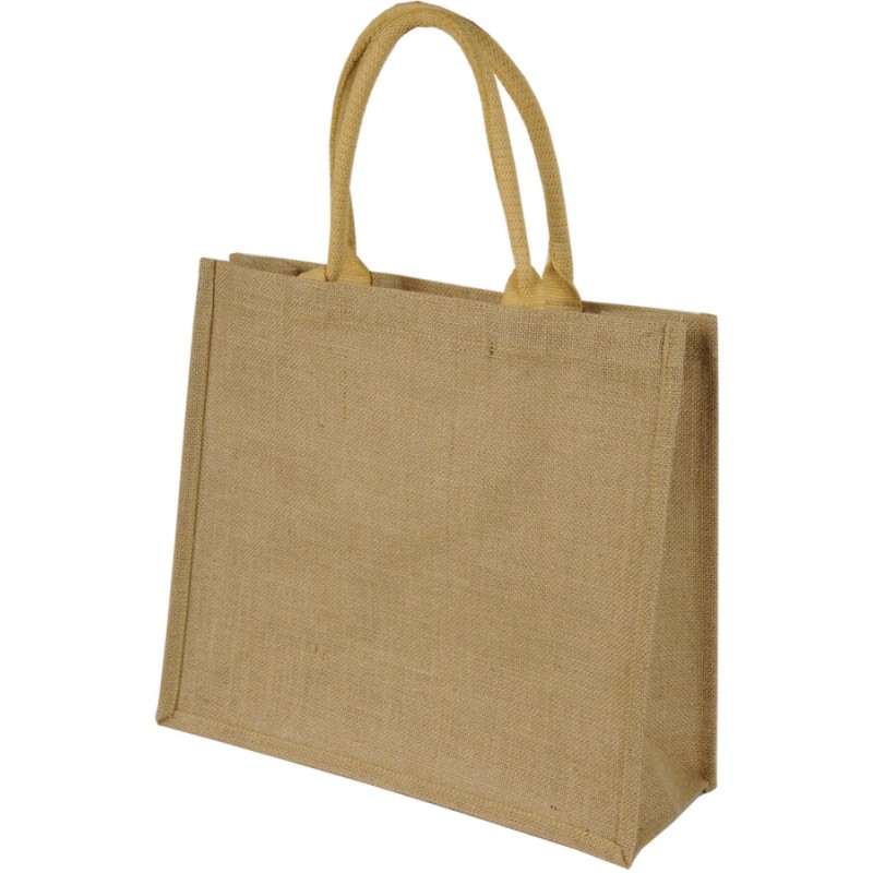 Sac cabas en toile de jute avec soufflet, anses courtes