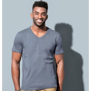 T-shirt homme col V côtelé en coton ringspun NO LABEL, 160 g/m²