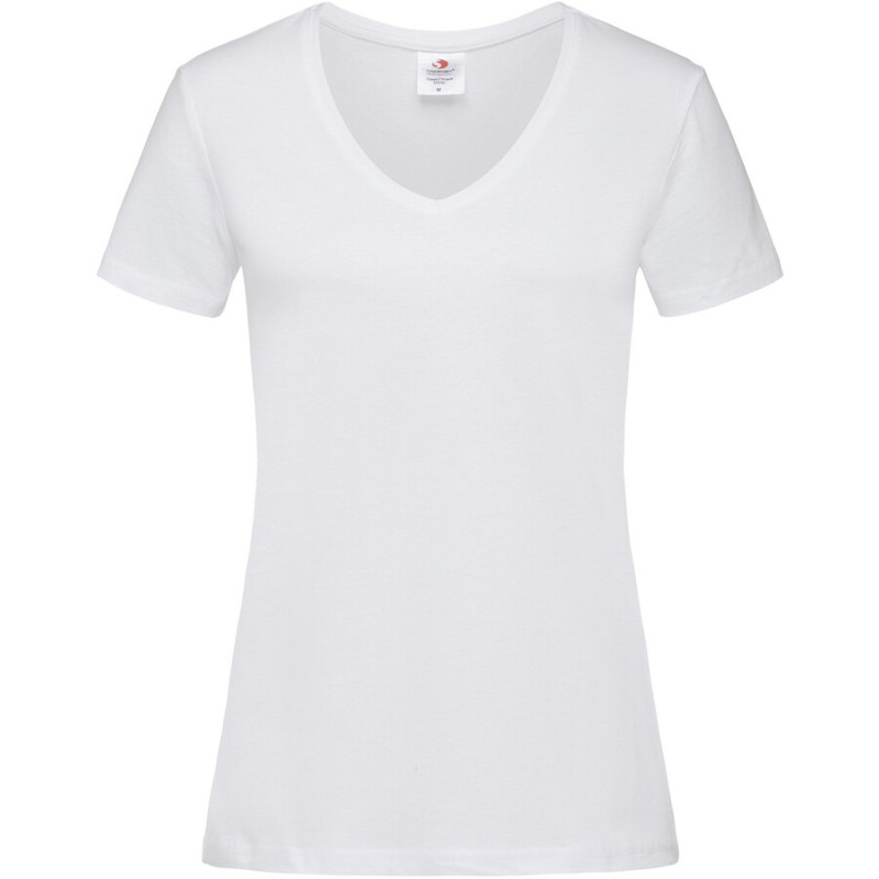 Tee-shirt femme col V coupe ajustée manches courtes, 155 g/m²