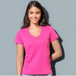 Tee-shirt femme col V coupe ajustée manches courtes, 155 g/m²