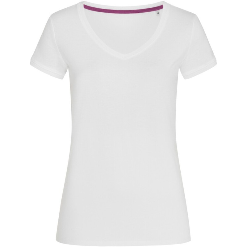 T-shirt femme col V côtelé en coton ringspun NO LABEL, 145 g/m²