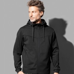 Veste à capuche homme zippée en polyester recyclé, col montant