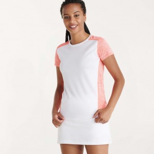 T-shirt de sport femme respirant tissu polyester bicolore, 135 g/m²