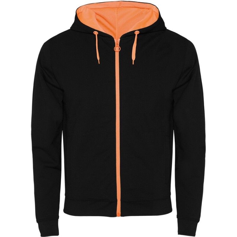 Veste sweat bicolore zippé à capuche avec détails fluo, 280 g/m²