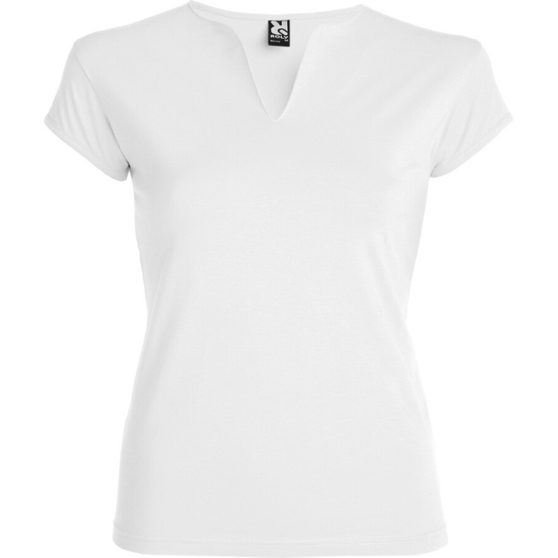 T-shirt femme col V près du corps en coton et élasthanne, 200 g/m²