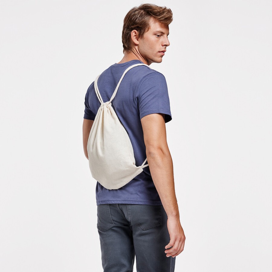 Sac a dos en coton cordon de serrage ton sur ton 140 g m