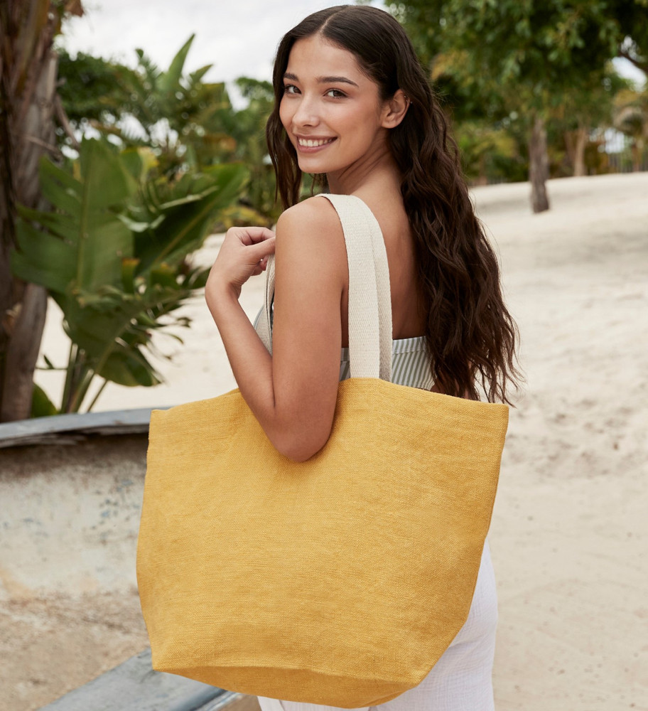 Sac de plage en toile de jute effet lave avec poche interieure 34 litres
