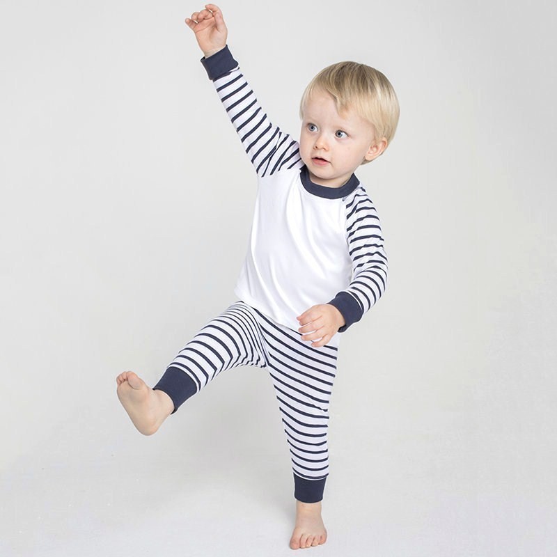 Pyjama bebe raye a manches longues raglan en coton jersey