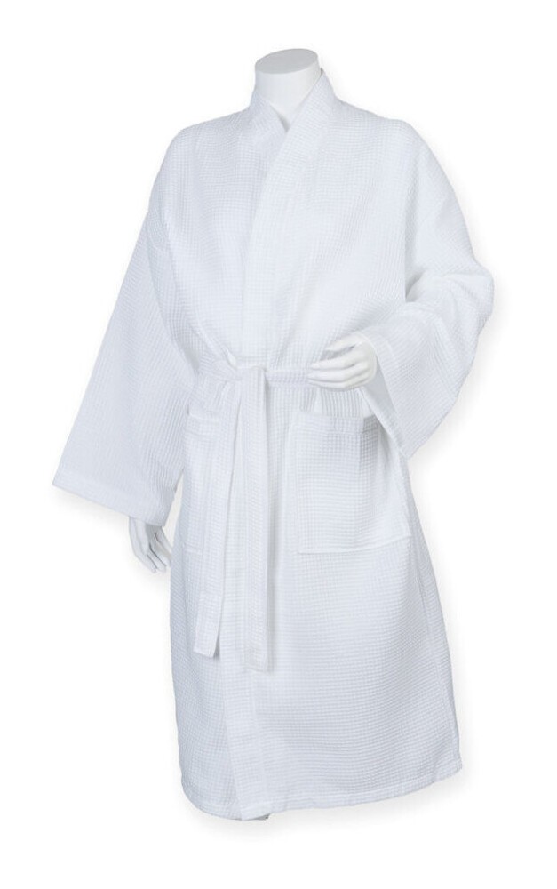 Peignoir style kimono en tissu gaufré ultradoux, 225 g/m²