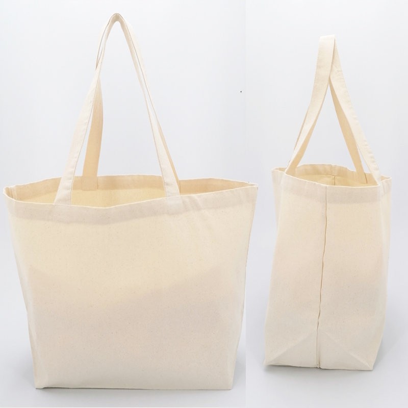 Grand sac cabas en coton avec soufflet anses longues 280 g m