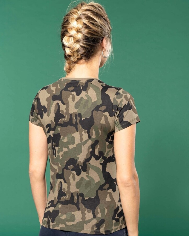 T shirt femme camouflage manches courtes sans etiquette 140 g m